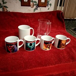 ONE OF A KIND: IRON MAIDEN Themed White "6oz" Mug Set Of 4.